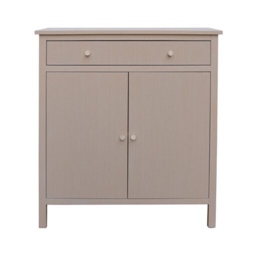 Taupe Pine Wood 2 Door 1 Drawer Slim Sideboard Cabinet With Silver Handles 75cm