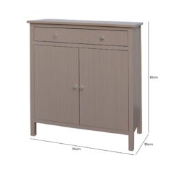 Taupe Pine Wood 2 Door 1 Drawer Slim Sideboard Cabinet With Silver Handles 75cm