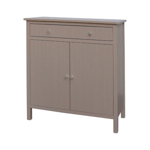 Taupe Pine Wood 2 Door 1 Drawer Slim Sideboard Cabinet With Silver Handles 75cm