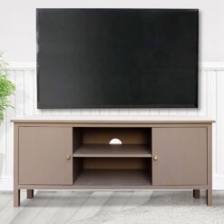 Taupe Pine Wood 2 Door TV Stand Media Unit With Silver Handles 120cm