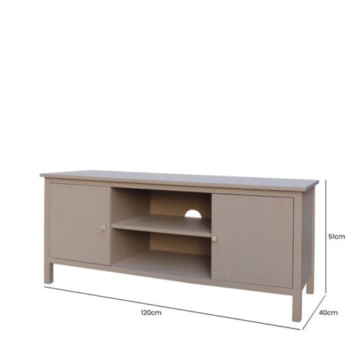 Taupe Pine Wood 2 Door TV Stand Media Unit With Silver Handles 120cm