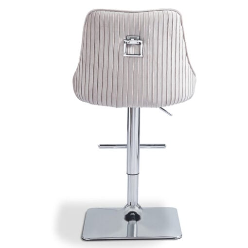 Taupe Velvet And Chrome Metal Bar Stool With Chrome Square Knocker