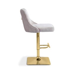 Taupe Velvet And Gold Metal Bar Stool With Gold Square Knocker