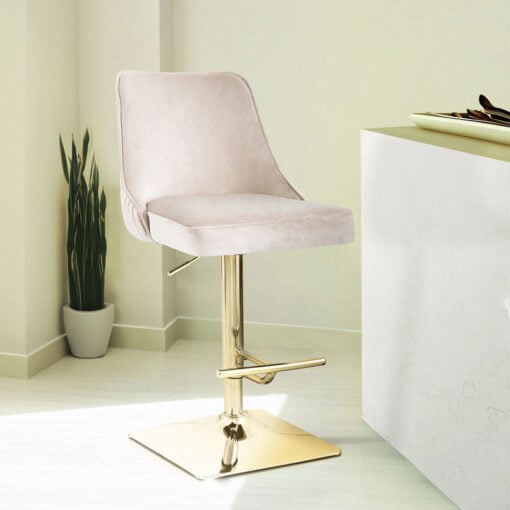 Taupe Velvet And Gold Metal Bar Stool With Gold Square Knocker