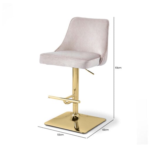 Taupe Velvet And Gold Metal Bar Stool With Gold Square Knocker