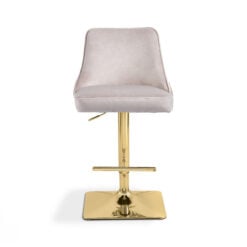 Taupe Velvet And Gold Metal Bar Stool With Gold Square Knocker