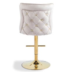 Taupe Velvet And Gold Metal Bar Stool With Quilted Gold Back