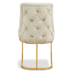 Taupe Velvet And Gold Metal Dining Chair With Quilted Gold Back