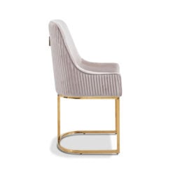 Taupe Velvet And Gold Metal Tub Dining Chair With Gold Square Knocker