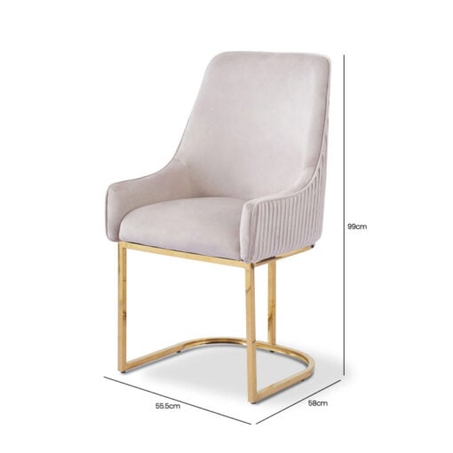 Taupe Velvet And Gold Metal Tub Dining Chair With Gold Square Knocker