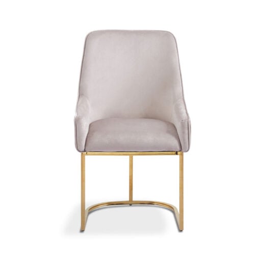 Taupe Velvet And Gold Metal Tub Dining Chair With Gold Square Knocker