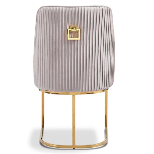 Taupe Velvet And Gold Metal Tub Dining Chair With Gold Square Knocker