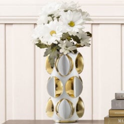 White And Gold Abstract Ceramic Vase Home Decor Accessory 24cm