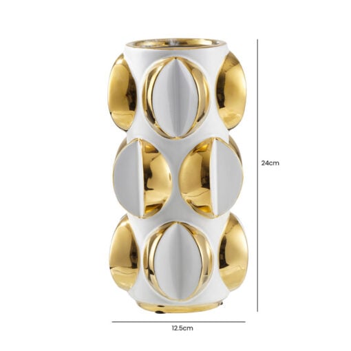 White And Gold Abstract Ceramic Vase Home Decor Accessory 24cm