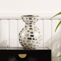 White And Gold Abstract Ceramic Vase Home Decor Accessory 31cm