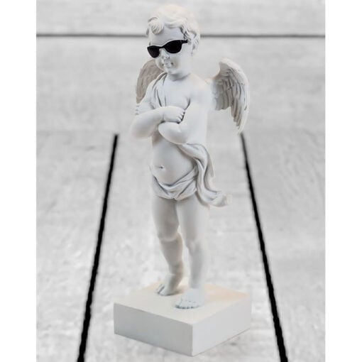 White Resin Cool Cherub Angel Statue Figure Home Decor Accessory 29cm