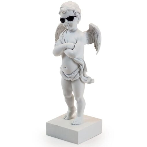 White Resin Cool Cherub Angel Statue Figure Home Decor Accessory 29cm