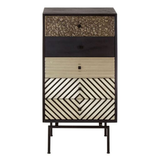 Boho 5 Drawer Solid Mango Wood Black Tall Chest Of Drawers 112cm