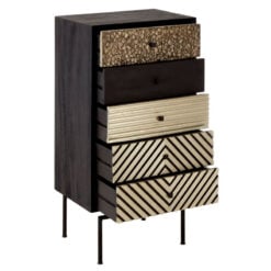 Boho 5 Drawer Solid Mango Wood Black Tall Chest Of Drawers 112cm