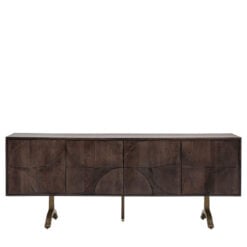 Boho Bauhaus Solid Dark Mango Wood Carved Large Sideboard TV Stand With Antique Gold Metal Feet 180cm