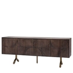 Boho Bauhaus Solid Dark Mango Wood Carved Large Sideboard TV Stand With Antique Gold Metal Feet 180cm