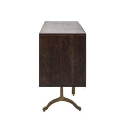 Boho Bauhaus Solid Dark Mango Wood Carved Large Sideboard TV Stand With Antique Gold Metal Feet 180cm