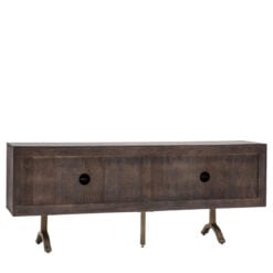Boho Bauhaus Solid Dark Mango Wood Carved Large Sideboard TV Stand With Antique Gold Metal Feet 180cm