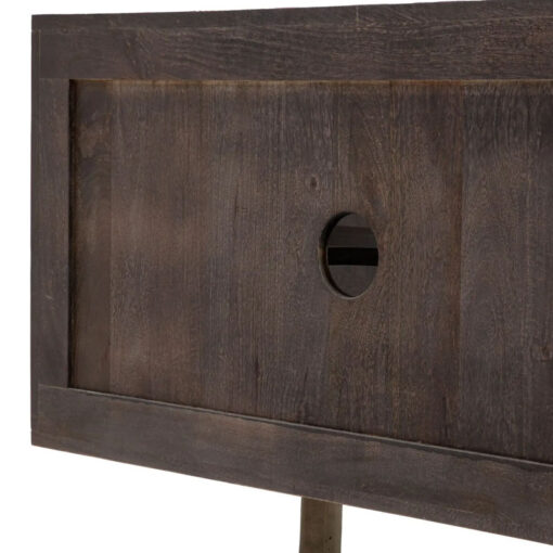 Boho Bauhaus Solid Dark Mango Wood Carved Large Sideboard TV Stand With Antique Gold Metal Feet 180cm