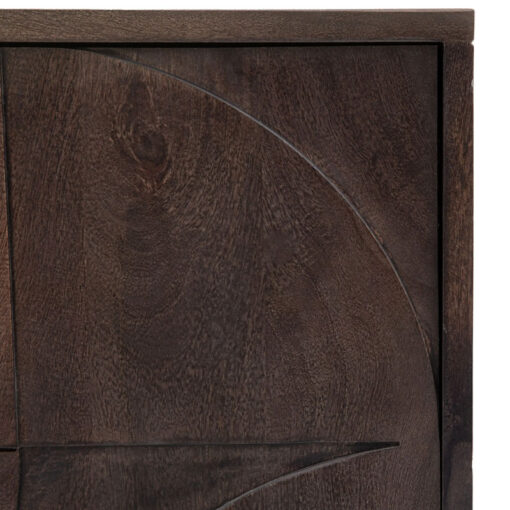 Boho Bauhaus Solid Dark Mango Wood Carved Large Sideboard TV Stand With Antique Gold Metal Feet 180cm