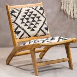 Boho Berber Black And White Geometric Cotton And Solid Mango Wood Armchair Accent Chair