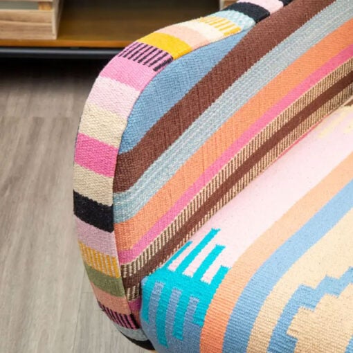 Boho Berber Multicolour Armchair Accent Chair With Solid Mango Wood Legs