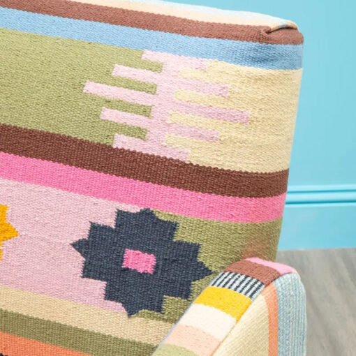 Boho Berber Multicolour Armchair Accent Chair With Solid Mango Wood Legs