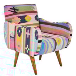 Boho Berber Multicolour Armchair Accent Chair With Solid Mango Wood Legs