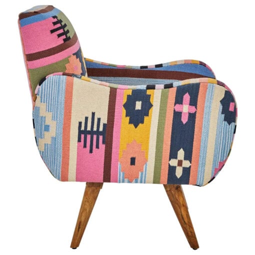 Boho Berber Multicolour Armchair Accent Chair With Solid Mango Wood Legs
