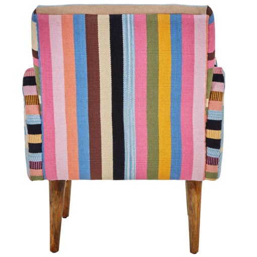 Boho Berber Multicolour Armchair Accent Chair With Solid Mango Wood Legs