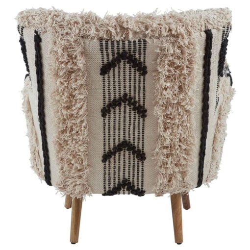 Boho Berber Shaggy Black And White Chevron Armchair Accent Chair With Solid Mango Wood Legs