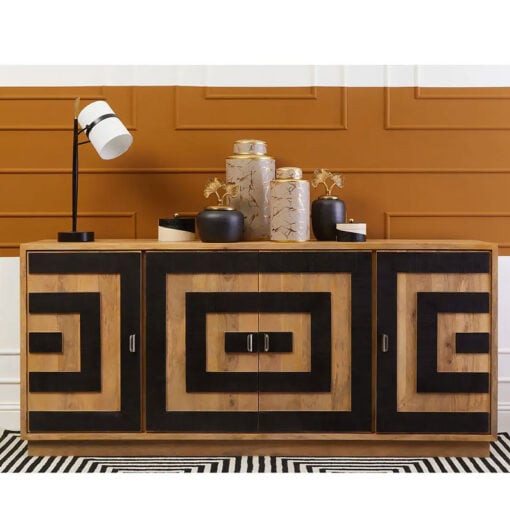 Boho Black And Natural Solid Mango Wood 4 Door Extra Large Sideboard 200cm