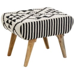Boho Black And White Geometric Cotton And Solid Mango Wood Stool Footstool