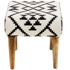 Boho Black And White Geometric Cotton And Solid Mango Wood Stool Footstool