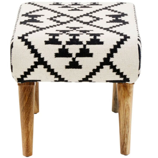 Boho Black And White Geometric Cotton And Solid Mango Wood Stool Footstool