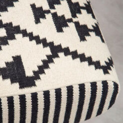Boho Black And White Geometric Cotton And Solid Mango Wood Stool Footstool