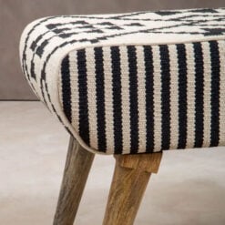 Boho Black And White Geometric Cotton And Solid Mango Wood Stool Footstool