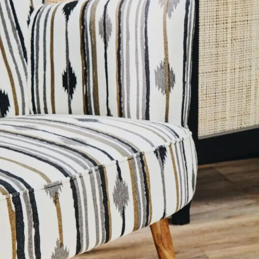 Boho Black And White Linear Diamond Pattern Armchair With Solid Mango Wood Legs