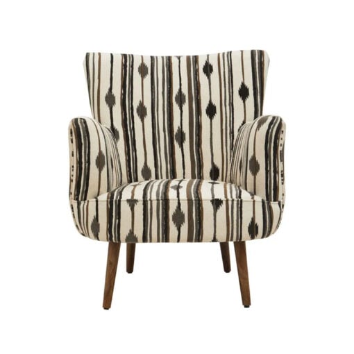 Boho Black And White Linear Diamond Pattern Armchair With Solid Mango Wood Legs