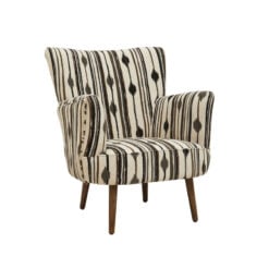 Boho Black And White Linear Diamond Pattern Armchair With Solid Mango Wood Legs