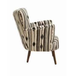 Boho Black And White Linear Diamond Pattern Armchair With Solid Mango Wood Legs