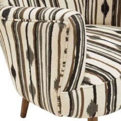 Boho Black And White Linear Diamond Pattern Armchair With Solid Mango Wood Legs
