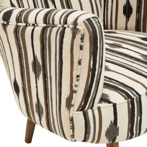 Boho Black And White Linear Diamond Pattern Armchair With Solid Mango Wood Legs