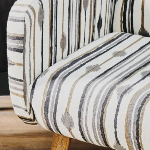 Boho Black And White Two Tonal Cotton And Solid Mango Wood Armchair Accent Chair