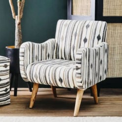 Boho Black And White Two Tonal Cotton And Solid Mango Wood Armchair Accent Chair